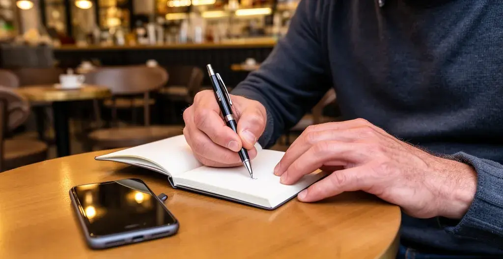 Personne préparant liste questions avant contact agences immobilières Lyon